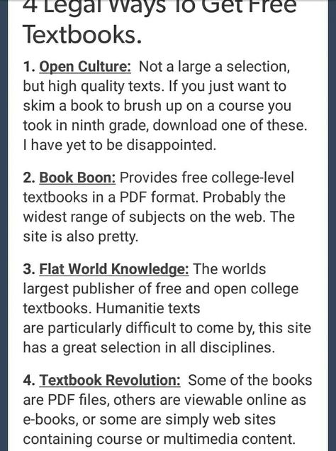 Four legal ways to get free textbooks Planning School, Free Textbooks, College Life Hacks, College Survival, High School Hacks, College Advice, Student Hacks, School Survival, College Study