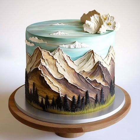 Mountain Wedding Cake, Nature Cake, Mountain Cake, Beach Cakes, Creative Birthday Cakes, Cake Decorating Designs, Cute Birthday Cakes, Cake Boss, Fancy Cakes