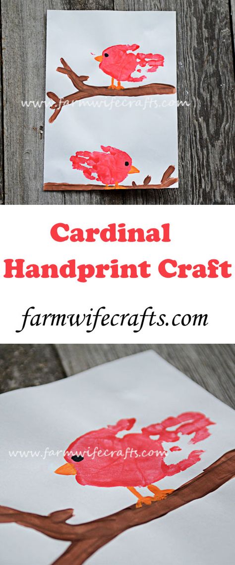 Cardinal Handprint Craft, Bird Crafts Preschool, Red Crafts, Preschool Projects, Toddler Art Projects, Toddler Arts And Crafts, Daycare Activities, Winter Preschool, Handprint Craft