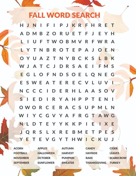 Harvest Word Search, Autumn Word Search Free Printable, Fall Word Search Free Printable, Fall Word Search For Kids, Fall Puzzles, Autumn Word Search, Word Search Free Printable, Fall Word Search, Thanksgiving Word Search