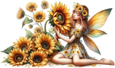 Sunflower Fairy (2/3) | Pearltrees Diy Fairies, Sunflower Fairy, Organize Everything, Diy Fairy, Sunflower, Clip Art