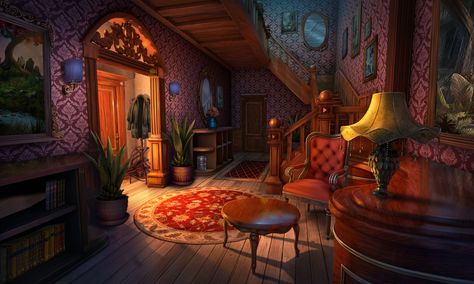 Fireplace Stairs, Interior Concept Art, Anime House, Episode Backgrounds, Fantasy Rooms, Fantasy Background, Scenery Background, Fantasy Places, Interior Concept