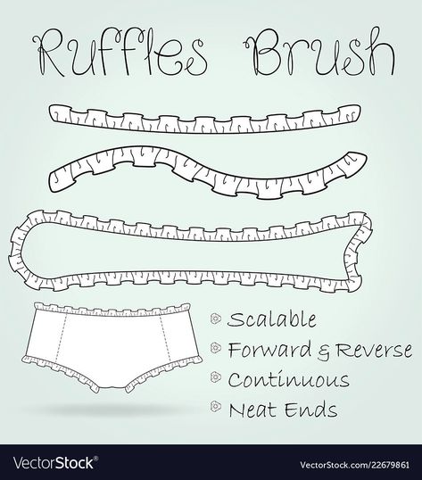 Ruffle Sketch, Frills Drawing, Ruffle Drawing, Ruffles Drawing, Adobe Illustrator Brushes, Best Procreate Brushes, Anime Diy, Photoshop Brush Set, Flat Drawings