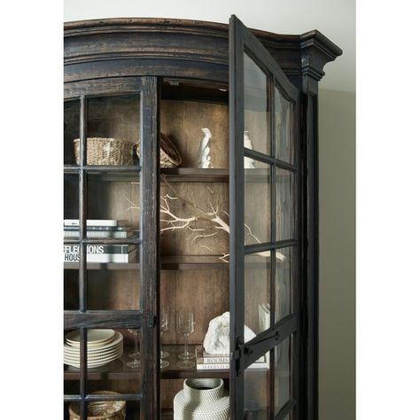 Hooker Furniture La Grange Mullins Prairie Lighted Display Stand | Wayfair Black And Wood Bookcase, Black Wood China Cabinet, Vibe House, Downstairs Ideas, Random Furniture, Latch Hardware, Antique China Cabinets, Furniture Remodeling, Arhaus Furniture