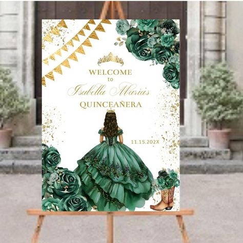 Emerald Green Gold Welcome Sign Quinceañera, Charro Mis XV, Boots Digital Poster, Entrance Signage Sweet 16, DIY Editable Template, Download - Etsy Romania Sweet 16 Decor, Gold Welcome Sign, Emerald Green Decor, Entrance Signage, Quinceanera Decorations, Digital Poster, Green Decor, Template Download, Editable Template