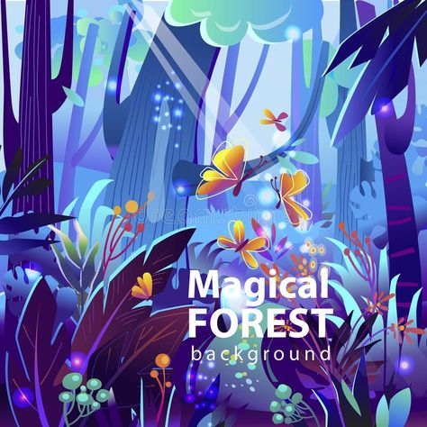 Magical forest, Vector fairy tale background stock photo Magic Garden Illustration, Magic Forest Illustration, Magical Forest Illustration, Fairy Tale Background, Fairy Background, Forest Vector, Vector Ornaments, Vector Symbols, Fairy Tale Illustration