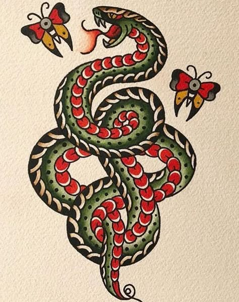 Copperhead Snake Tattoo, Trad Snake Tattoo, American Traditional Snake Tattoo, American Traditional Snake, Traditional Snake, Traditional Snake Tattoo, Tato Flash, Tato Tradisional, Backpiece Tattoo