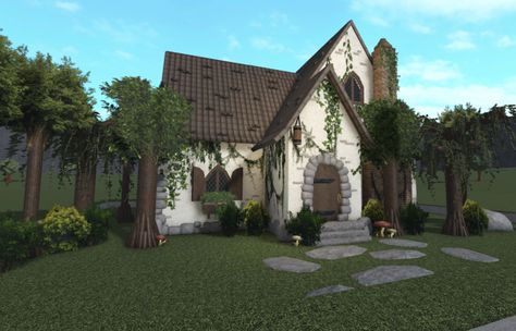 Bloxburg House No Gamepasses Cottage, One Story Victorian House Bloxburg, Forest Home Bloxburg, Cottage Core Floor Plans, Bloxburg Cottage House Ideas Interior, Realistic Cottage Bloxburg, Fantasy Bloxburg House, Bloxburg Fairy House Ideas, Fairy Core Bloxburg House