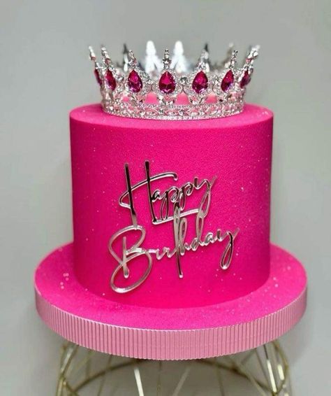 Shades Of Pink Birthday Cake, Hot Pink Birthday Cake, Queens Birthday Cake, 22nd Birthday Cakes, Hot Pink Birthday, 2 Tier Cake, Crown Cake, Elegant Birthday Cakes, Pink Birthday Cakes