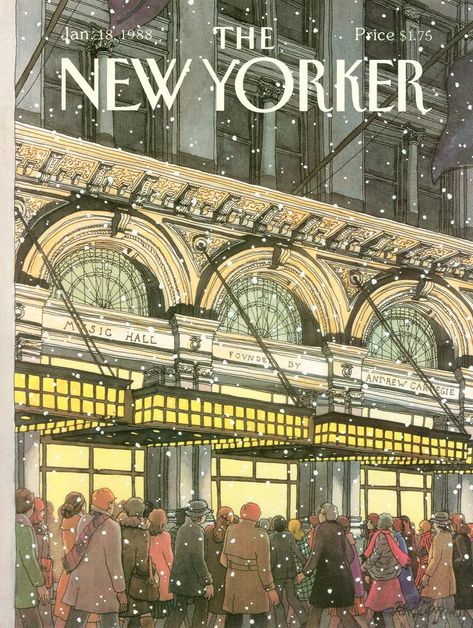 The New Yorker January 18, 1988 Issue | The New Yorker New Yorker Cover, The New Yorker Magazine, New Yorker Magazine, New Yorker Covers, Illustration Noel, Radio City Music Hall, Radio City, Conde Nast, Cover Artwork