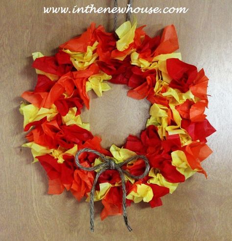 Free, fun, and fall-ready! Tissue Paper Crafts For Kids, Craft Ideas For Fall, Tissue Paper Wreaths, Paper Towel Roll Art, Roll Wreath, Fall Paper Crafts, Kids Craft Ideas, Tissue Paper Crafts, Mesh Wreath Tutorial