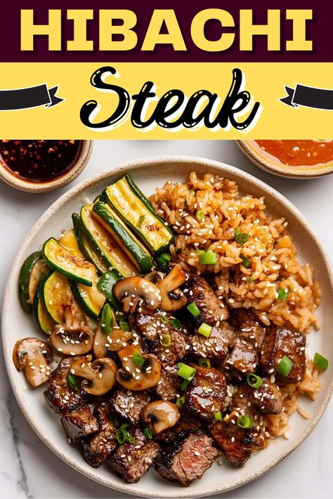 Bring the Japanese steakhouse into your home with this hibachi steak recipe! The savory-sweet sauce is over the top, and your family will devour every last bite! Steak Blackstone Recipes, Hibachi Meat Marinade, Fried Rice With Steak, Japanese Steak Recipes, Cut Up Steak Recipes, Hibachi Chicken And Steak Recipes, Rice And Steak Recipes, Hibachi Steak Sauce, Hibachi Steak Recipes