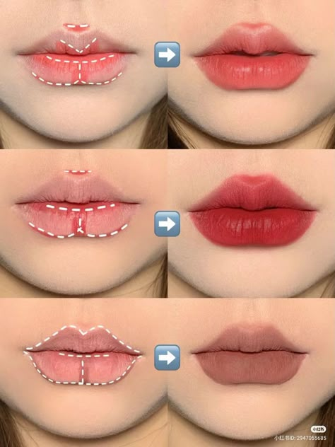 Chinese Lipstick Tutorial, Douyin Lipstick, Douyin Lips Tutorial, Douyin Lips, Makeup Tutorials Step By Step, Chinese Douyin, Makeup Template, Asian Makeup Tutorials, Makeup Tuts