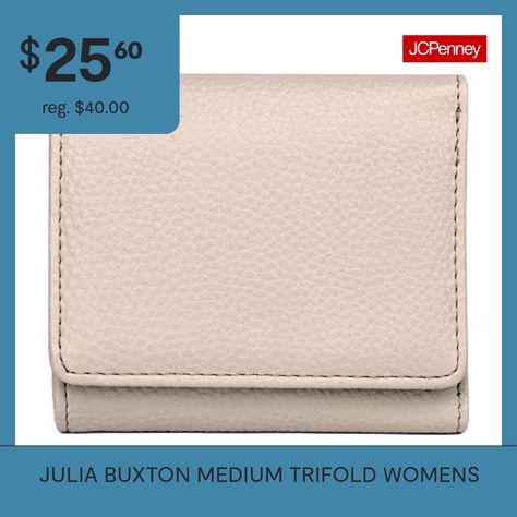 This tri-fold wallet from Julia Buxton's collection offers classic style and functionality. Made from pebbled vegan leather with a snap closure, this small rectangular wallet features RFID blocking, multiple compartments to hold cards and ID, and gold-tone accents. Wallet Type: TrifoldIncluded: 1 Wallet(s)Features: Rfid BlockingClosure Type: SnapPockets: 6 Outside Card Slots, 1 Inside Bill Pocket, 1 Inside Zip Pocket, 2 Inside Slip PocketsMetal Color: Gold ToneMeasurements: 3.75 Height/Inches, … Fold Wallet, Wristlet Wallet, Trifold Wallet, Tri Fold, Small Accessories, Wristlets, Snap Closure, Card Slots, Vegan Leather