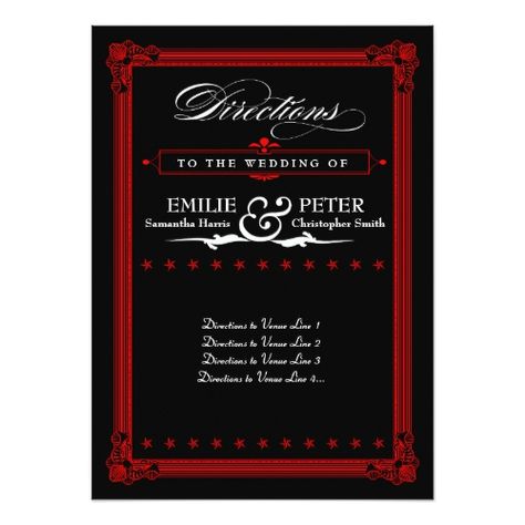 Red & Black Poster Style Directions Card Reception Only Wedding Invitations, Black And Red Wedding, Vintage Old Hollywood, Black Poster, Forever Wedding, Vintage Wedding Invitations, Fashion Poster, Red Wedding, Enclosure Cards