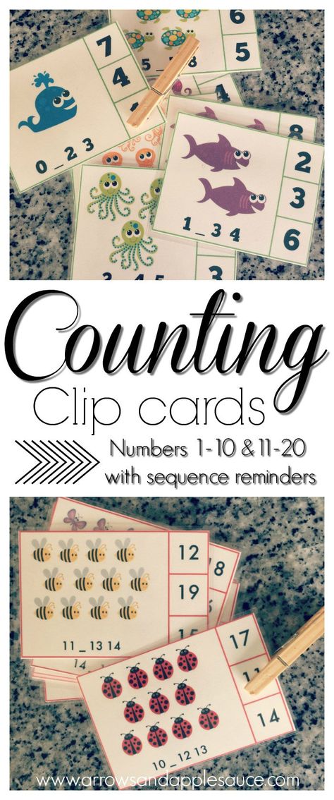 Free alphabet and counting clip card printables. Learning the alphabet and vowel sounds, and counting up to twenty is fun and easy with these cute clip card matching games. Alphabet Clip Cards, Number Activities Preschool, Counting Clip Cards, Preschool Counting, Maths Ideas, Kindergarten Printables, Math Counting, Vowel Sounds, English Teaching