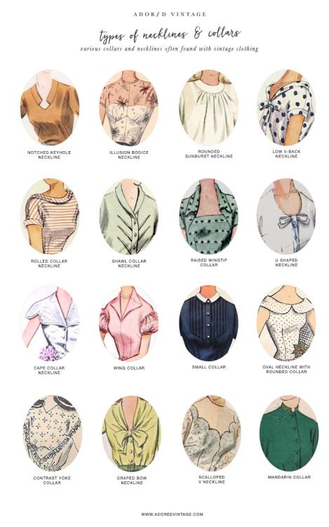 Guide to Vintage Collars and Necklines*You can find the Guide to... | TrueBlueMeAndYou: DIYs for Creative People | Bloglovin’ Áo Blu, Feminine Clothing, Clothing Guide, Fashion Dictionary, Fashion Terms, Design Moda, Adored Vintage, Fashion Vocabulary, Couture Mode