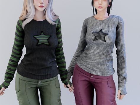 Lost star striped long sleeve top - Babyetears - The Sims 4 Download - SimsFinds.com Sims Shirt Cc, Sims 4 Tsr, Sims 4 Traits, Free Sims 4, Tumblr Sims 4, Sims 4 Cc Folder, Star Clothing, Sims Four, Sims 4 Cc Packs