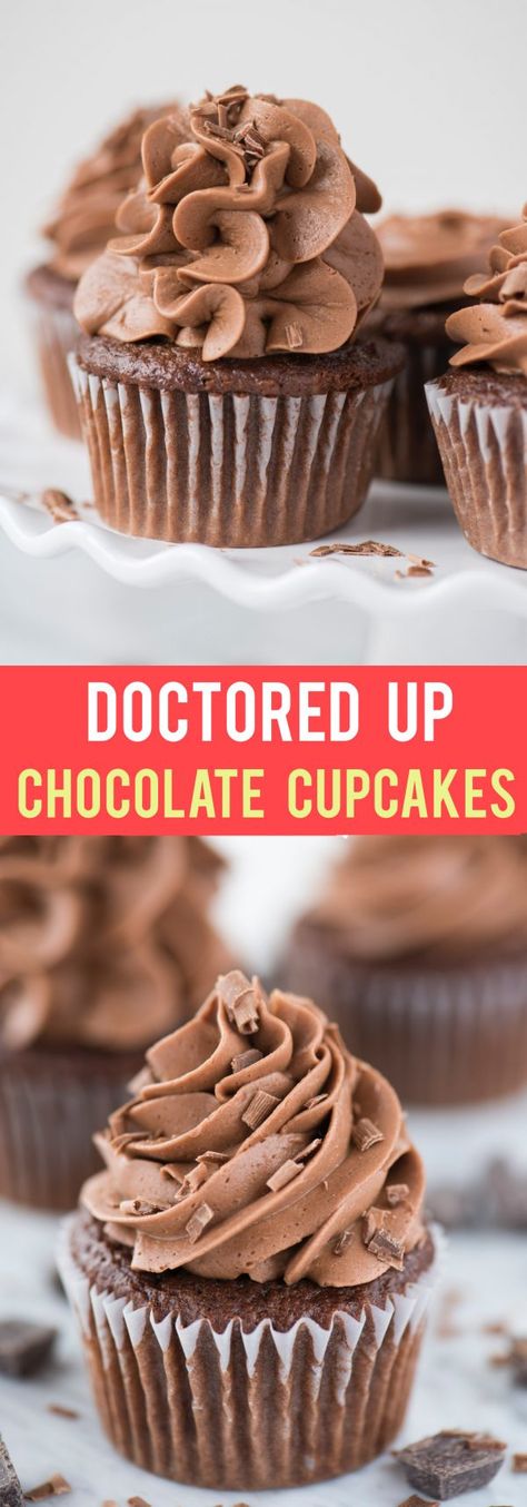 Bakery style “doctored up” chocolate cupcakes! This is an easy, one bowl chocolate cake mix cupcake recipe without pudding or coffee. #chocolate #cupcakes #cakemix #cakemixcupcakes #doctoredupcake #easycupcakes Perfect Cupcake Recipe, Cake Mix Doctor, Best Cake Mix, Cake Mix Cupcakes, Doctor Cake, Chocolate Bowls, Layered Cakes, Ganache Cake, Cupcakes Recipes