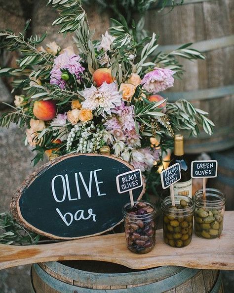 Party Inspired! Rather than a sweet bar why not have an Olive Bar? Prop Hire isn’t just for weddings. Why not hire a few props for a Special birthday, BBQ,, anniversary , christening or a dinner party? #weddingprophire #prophire #prophirebristol #birthdaypartydecor #partydecor #partyideas #anniversarycelebrations #gardenpartywedding #gardenpartydecor#olivebar Olive Bar, Vineyard Wedding Inspiration, Italian Themed Parties, Italian Dinner Party, Olive Wedding, Italian Party, Italian Theme, Wedding Party Planning, Rustic Italian