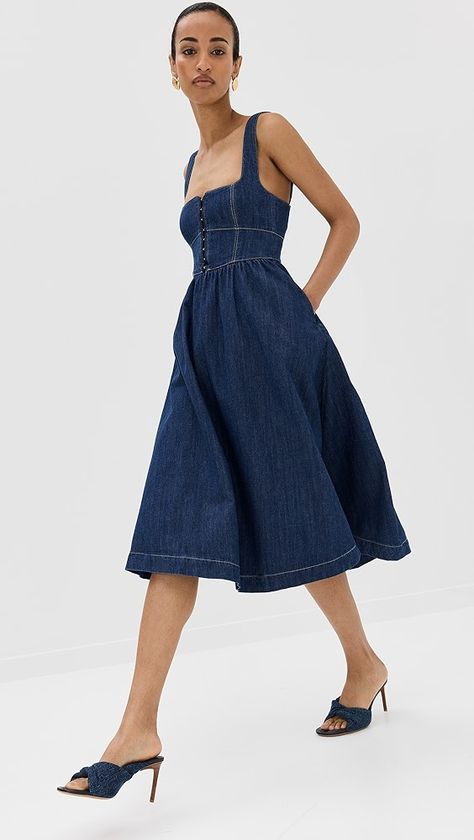 Reformation Tagliatelle Denim Dress | Shopbop Self Portrait Clothing, Reformation Clothing, Retro Looks, 70s Inspired Fashion, Reformation Dress, Grad Dresses, Ruffle Mini Dress, Tea Length Dresses, China Fashion