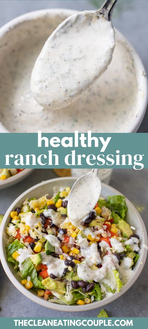 This Healthy Ranch Dressing Recipe is SO easy to make. A simple Greek yogurt Ranch dressing that tastes just like the real thing! Healthy Ranch Recipe, Healthy Ranch Dressing Recipe, Healthy Ranch, Greek Yogurt Ranch Dressing, Healthy Dressing Recipes, The Clean Eating Couple, Clean Eating Couple, Healthy Ranch Dressing, Yogurt Ranch