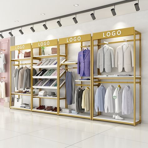 Lingerie Store Design, Clothing Rack Display, Store Shelves Design, Clothes Shelves, Gold Clothing, Clothing Display, Clothing Store Displays, Clothing Store Interior, Clothing Store Design