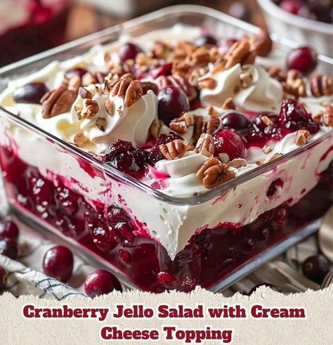 Jello Salad With Cream Cheese, Cranberry Jello Salad, Cranberry Salad Recipes, Cranberry Jello, Layered Jello, Cream Cheese Topping, Martha Stewart Recipes, Cranberry Salad, Christmas Baking Recipes