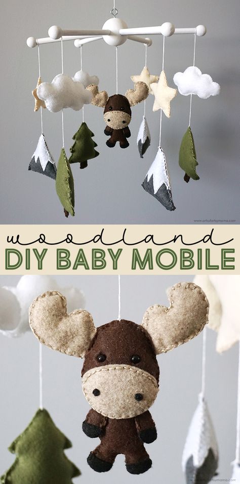 Woodland Creatures Nursery, Diy Felt Animals, Felt Woodland, Diy Nursery Mobile, Baby Mobile Felt, Diy Baby Mobile, Diy Baby Gifts, Felt Mobile, Diy Mobile