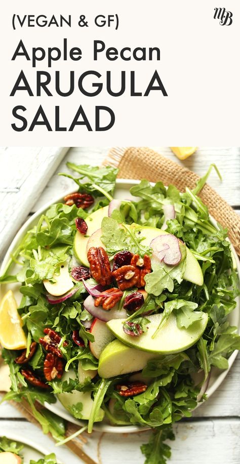 Our Apple Pecan Arugula Salad is equal parts crunchy, sweet, salty, and SO easy. Just 15 MINUTES and 8 INGREDIENTS required! Dress with our easy lemon vinaigrette and you've got a perfect way to pack in your daily greens. Green Apple Salad, Salad With Pecans, Daily Greens, Arugula Salad Recipes, Salad Vegan, Minimalist Baker, Autumn Salad, Lemon Vinaigrette, Apple Salad