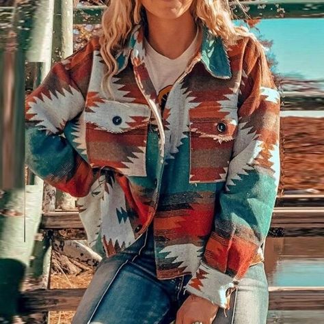 7bb060764a818184ebb1cc0d43d382aadesc45164706ri Vintage Jackets Women, Aztec Jacket, Funny Poems, Western Clothes, Country Couples, Southern Outfits, Aztec Sweater, Country Style Outfits, Western Wear Outfits