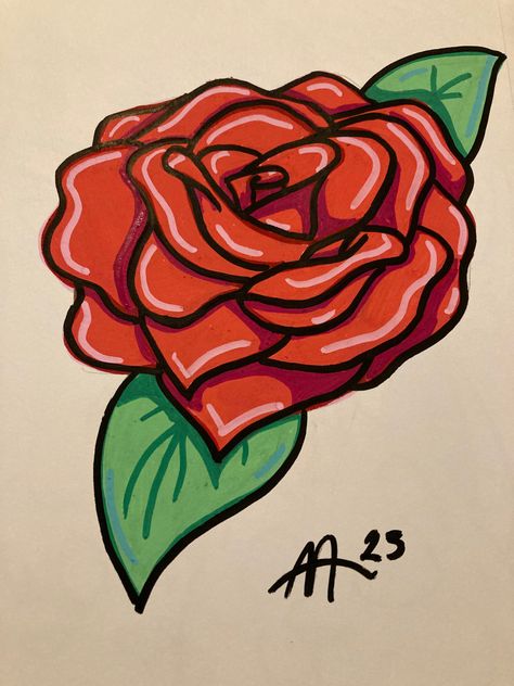 This was colored with Posca paint pens. I love them so much :D Rose Marker Drawing, Posca Pens Art Graffiti, Posca Marker Drawing Ideas, Pasco Marker Art, Drawing Ideas With Color Markers, Acrylic Paint Markers Art Ideas, Paint Pen Drawing Ideas, Acrylic Pens Painting, Posca Markers Drawing Ideas Easy