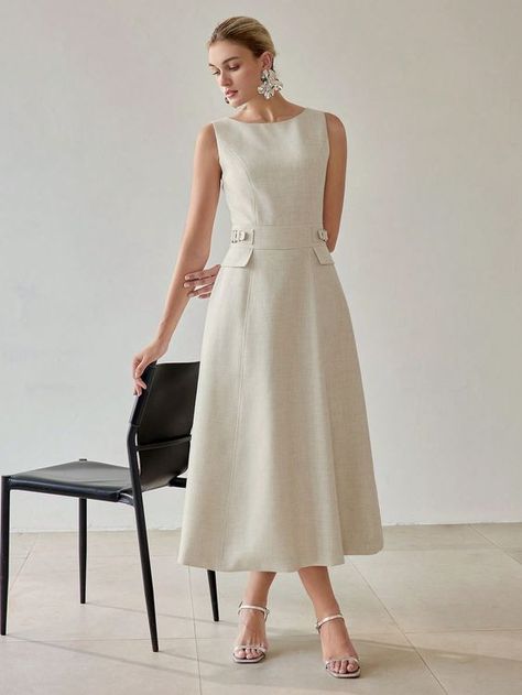 Sleeveless Long Dress, Panel Dress, Vestidos Vintage, Khaki Dress, Versatile Outfits, Women Midi, Work Outfits Women, Flowy Dress, Linen Dresses