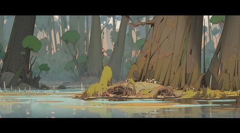 ArtStation - Stinking swamp, Yami-Yami Game Art Environment, Yami Yami, Landscape Concept, Building Art, Game Concept Art, Fantasy Setting, Landscape Artwork, Artwork Pictures, Creepy Art