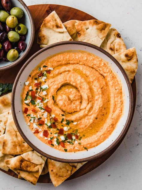 Roasted Red Pepper and Feta Dip - Little Spoon Farm Red Pepper And Feta Dip, Red Pepper Feta Dip, Little Spoon Farm, Pepper Dip Recipe, Sourdough Crackers, Roasted Beet Hummus, Warm Appetizers, Roasted Red Pepper Dip, Pepper Dip