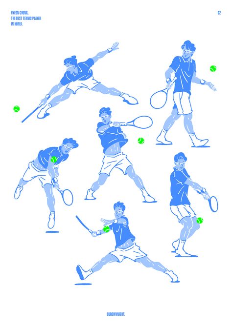 The best tennis player in Korea. on Behance Tennis Pose Reference, Tennis Illustration Art, Tennis Sketch, Tennis Tattoo, Tennis Pose, Tennis Poses, Tennis Illustration, Tennis Drawing, Sports Illustration