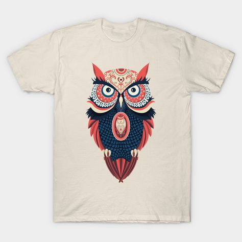 Hold it like an owl and turn night into day. Class patterns and beautiful colors form this wonderful design to the owl. Owl Shirt, Owl T Shirt, Colorful Owls, Owl Print, Owl Design, Case Stickers, Pet Birds, Tshirt Print, Beautiful Colors