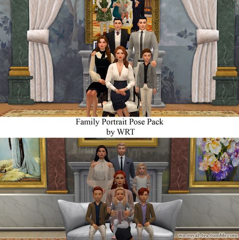 Family Portrait Pose Pack | WRT on Patreon Sims 4 Decades Challenge, Royal Family Portrait, Sims 4 Traits, Sims 4 Family, 4 Poses, Sims Packs, Family Portrait Poses, The Sims 4 Packs, Family Photo Pose