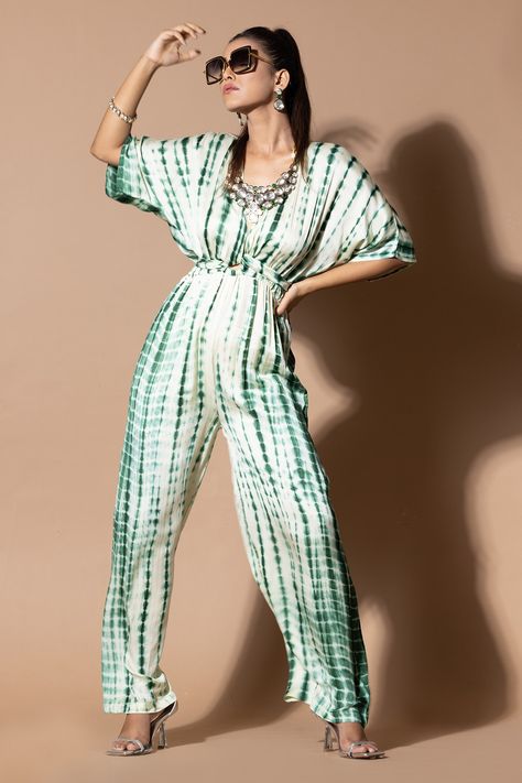 Shop for these amazing collections of Green Modal Satin Tie-dye V Neck Pattern Jumpsuit For Women by Zeefaa online at Aza Fashions. Pattern Jumpsuit, V Neck Pattern, Jumpsuit For Women, Satin Jumpsuit, Green Jumpsuit, Jumpsuit Pattern, Jumpsuit Online, Satin Color, Fashion App