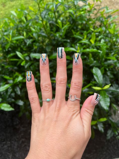 Bright Western Nails, Easy Western Nails, Western Nails Short, Black Western Nails, Red Western Nails, Turquoise Nails Western, Western Christmas Nails, Western Nails Acrylic, Summer Western Nails