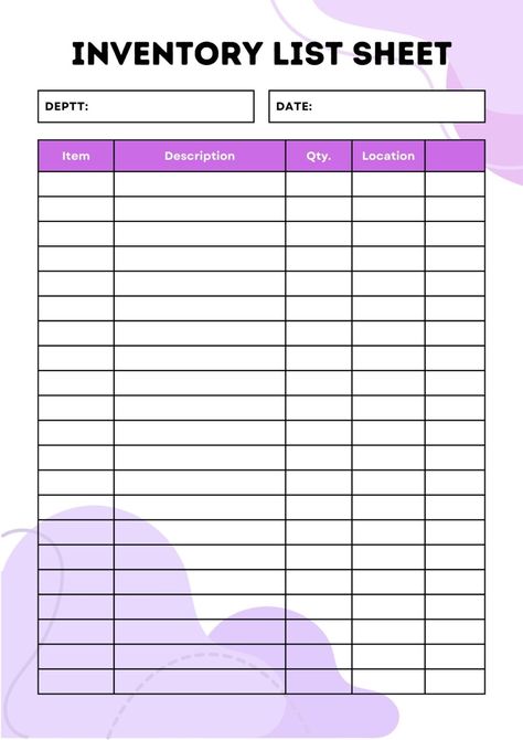 Inventory List Sheet Templates | Printables Hub Office Equipment List, Craft Supplies Inventory, Office Supplies List, Inventory Printable, Business Binders, Home Organization Binders, Inventory List, Office Templates, Crochet Basket Pattern Free