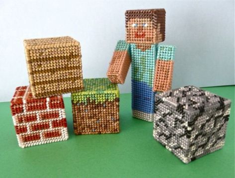 Minecraft Pattern, Geek Crafts, Plastic Mesh, Plastic Canvas Tissue Boxes, Plastic Canvas Patterns Free, Minecraft Party, Minecraft Crafts, Plastic Canvas Crafts, Canvas Projects