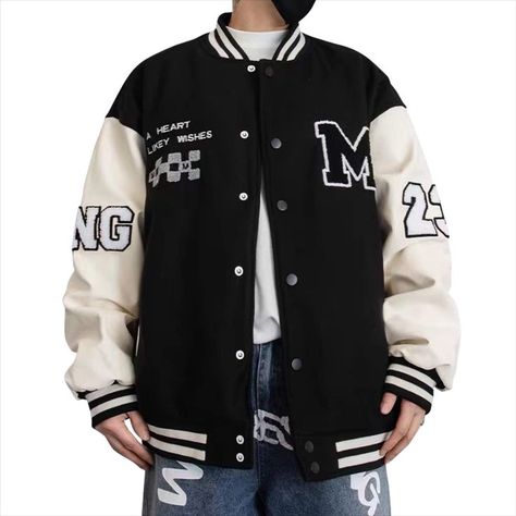 Mens Varsity Jacket Baseball Bomber Jacket Vintage Unisex Streetwear Coats with Patchwork Hipster Utility Tops Techwear Jacket, College Jacket, School Jacket, Jacket Baseball, Varsity Letterman Jackets, Concert Outfit Ideas, College Jackets, Varsity Jacket Men, Letterman Jacket