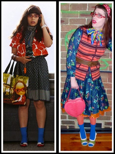 I can definitely relate to "Ugly Betty" both with her mismatched outfits and awkwardness. I wish I could report that I have totally grown out of my ... Ugly Betty Outfits, Mismatch Fashion, Mismatch Outfit Ideas, Wacky Wednesday Outfit, Betty Sweater, Mismatched Outfits, Wacky Outfits, Wednesday Outfit, Flower Goddess