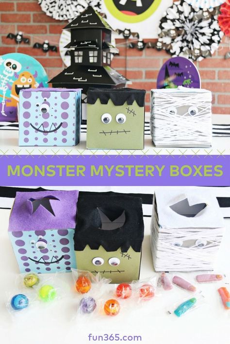 Make these spooky mystery boxes to keep kids busy during a Halloween party! Let kids stick their hands in each box and pull out some creepy crawly prizes. Halloween Mystery Box Ideas, Juegos Halloween, Halloween Party Boxes, Mystery Box Ideas, Halloween Candy Box, Halloween Craft Activities, School Kids Activities, Room Parent, Halloween Housewarming