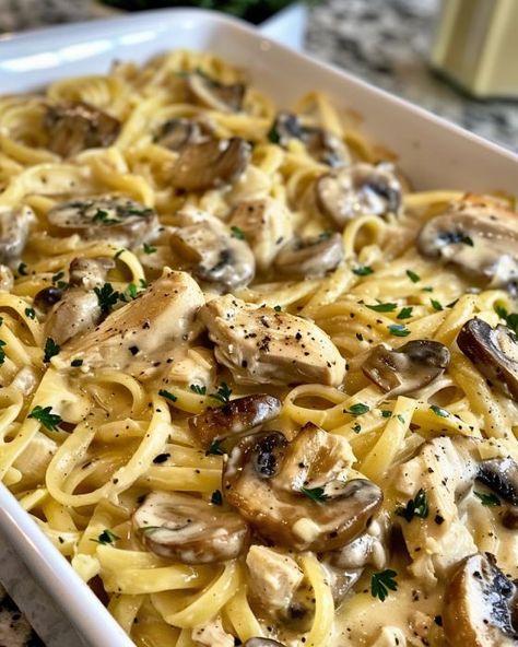 So creamy and delish! We eat this pretty much every week! Creamy Chicken Tetrazzini, Pasta Casseroles, Cooktop Cove, Casserole Kitchen, Chicken Tetrazzini, Chicken Entrees, Salad Toppings, Pasta Dinner Recipes, Easy Casserole Recipes