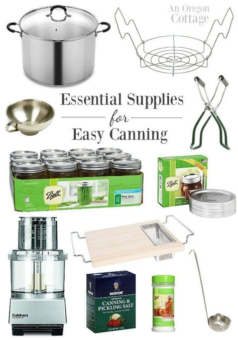 Essential Supplies for simple and easy canning Oregon Cottage, Cottage Recipes, Easy Canning, Canning Kitchen, Canning 101, Canning Pickles, Pickling Salt, Canning Food, Preserve Food