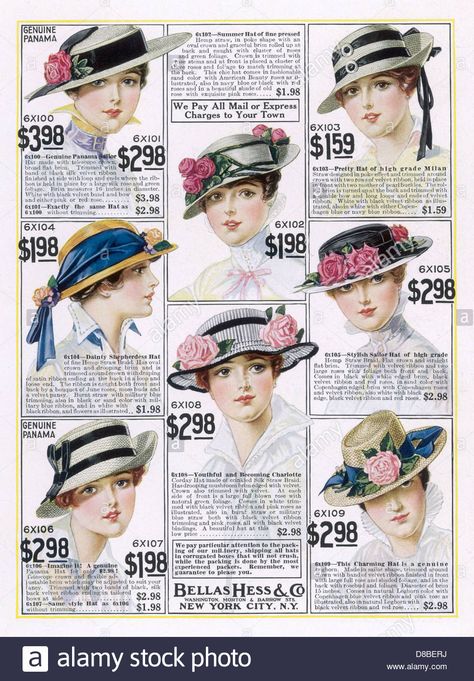 Womens Hats 1916 Stock Photo, Royalty Free Image: 56801462 - Alamy Types Of Hats For Women, Edwardian Hat, Historical Hats, American Female, 1910s Fashion, Womens Hats, Illustration Vintage, Vintage Hats, Edwardian Fashion