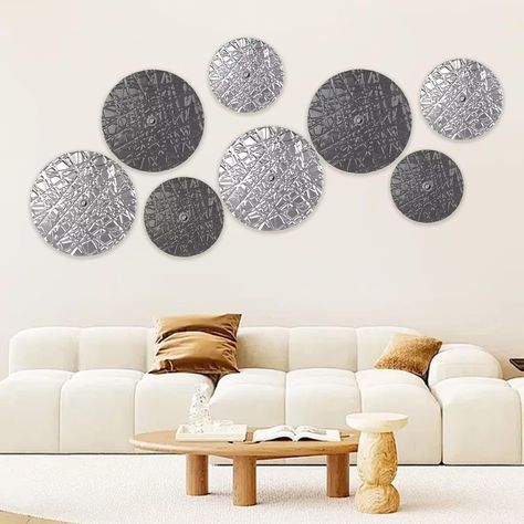 PRICES MAY VARY. Product portfolio: Our metal wall decoration comes in two colors, silver and gray, and four size combinations in an 8-piece set. It can be used as a standalone artwork to horizontally or vertically decorate the living room or supplement existing home decor, creating unique and stylish gallery walls High Quality Craftsmanship:These metal round wall decoration are made of high-quality metal, which is sturdy and durable, with a metallic texture. Exquisite craftsmanship enables this Metal Wall Decor Living Room, Tall Wall Decor, Starburst Wall Art, Glam Wall Decor, Wall Art Silver, Silver Wall Decor, Round Wall Decor, Grey Wall Decor, Metallic Texture