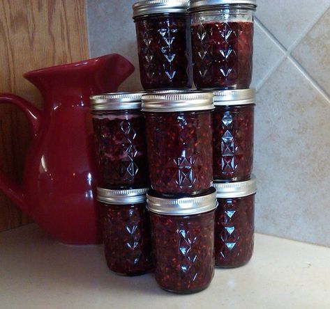 triple berry preservesAfter canning tomatoes, and having such great success, I thought I would try my hand at fruit. I found a recipe for triple berry preserves and broke out my new canning set!Triple Berry Preserves (Makes about 10 cups)4 cups crushed strawberries (about 4 pints) 2 cups crushed raspberries (about 2 pints) 2 cups crushed blackberries (about 1 1/2 pints) 1 (1 3/4 ounce) box Sure-Jell 4 1/4 cups sugar, divided use 1 teaspoon margarine 1 orange, zest of Directions:Wash your jars... Triple Berry Jam Recipe, Crushed Strawberries, Berry Jam Recipe, Canning Fruit, Canning Pickles, Berry Jam, Canning Tomatoes, Jam Jar, Jams & Jellies